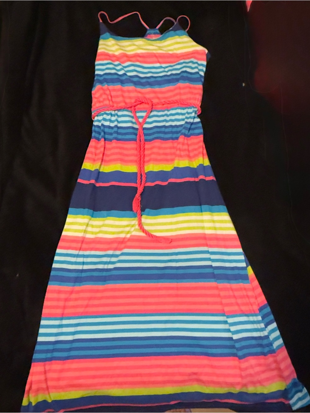 Place Girls' Multicolor Striped Maxi Dress - Blue, Pink, Yellow, Navy